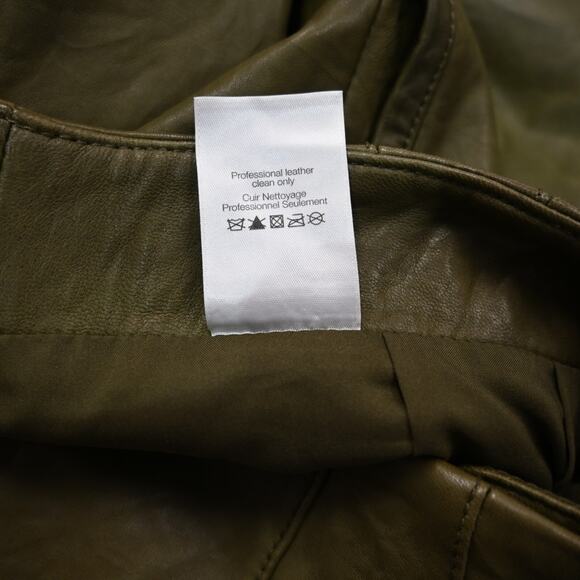 Veronica Beard Seth Moto Pants Size 2 Green Leather High Waist Ankle Zip Tapered - Picture 12 of 12